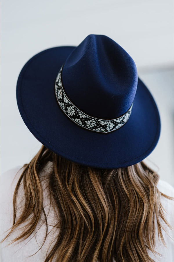 Blue Printed Strap Fedora Hat