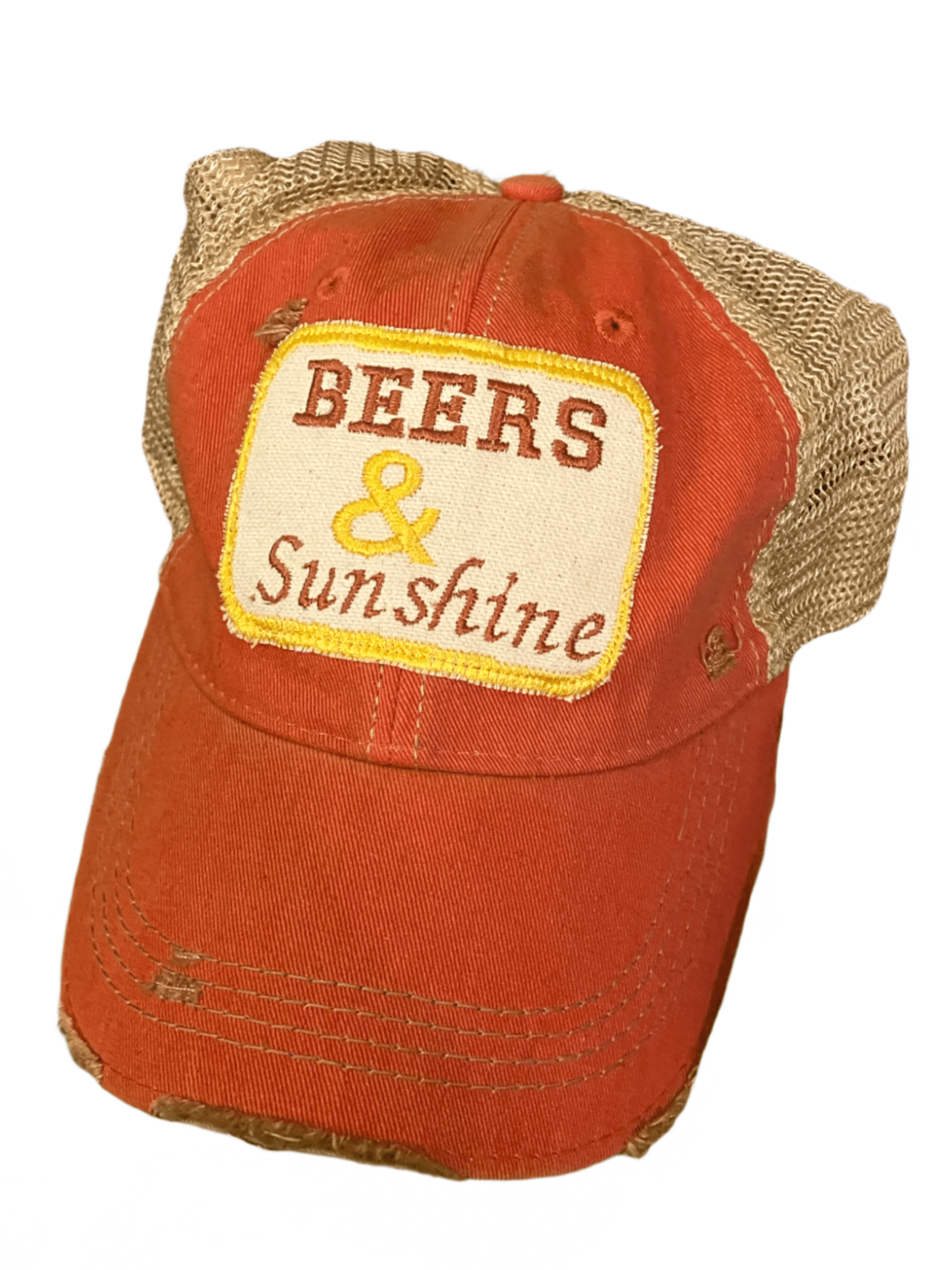 “Beers & Sunshine” Embroidered Distressed Trucker Cap - Wander Together Outfitters