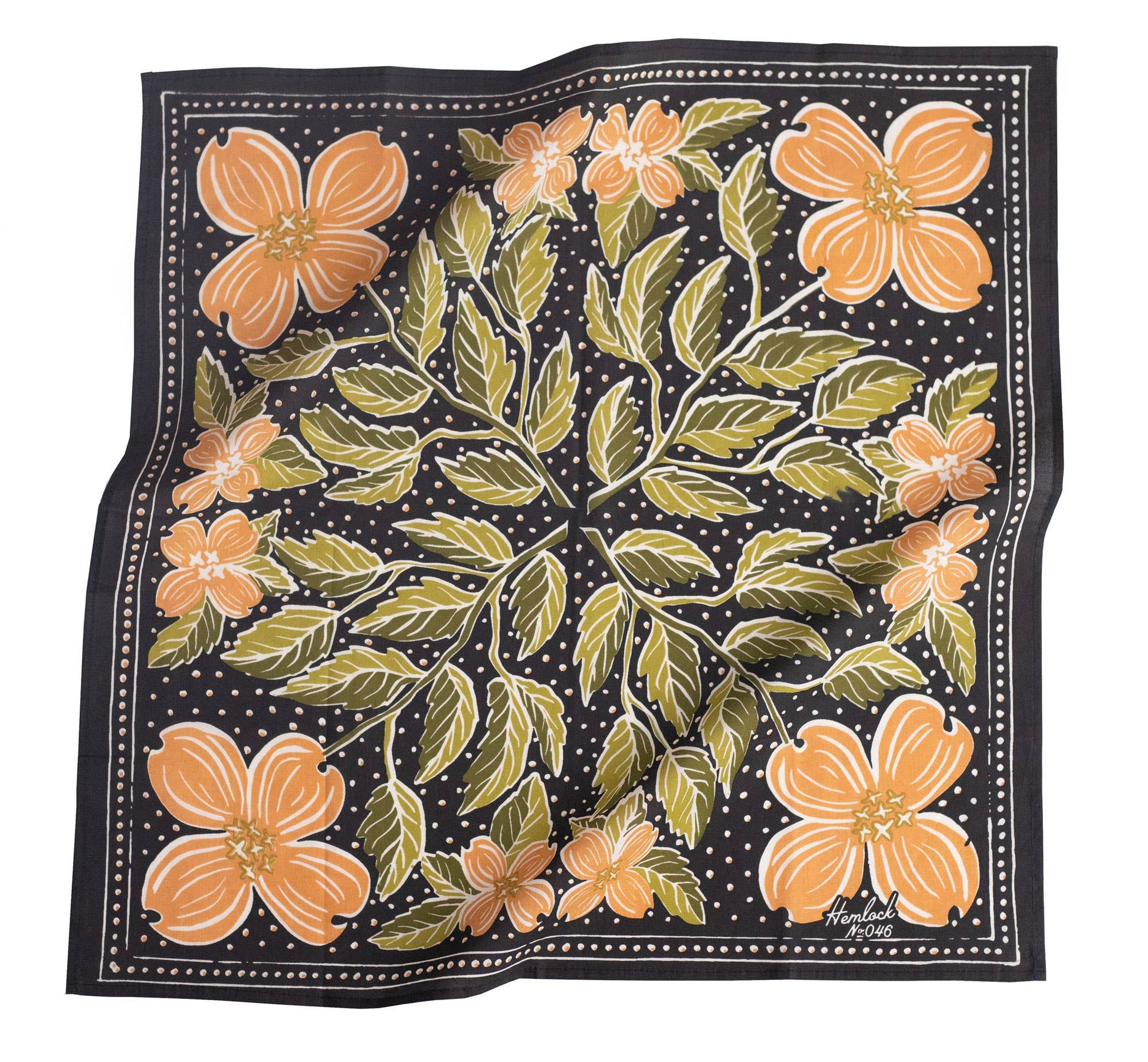 Black, Peach & Green Dogwood Flowered "Amy" Bandana - Wander Together Outfitters