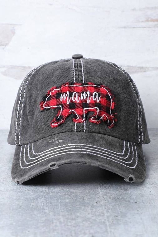 Buffalo Plaid “Mama Bear” Thick Stitch Baseball Cap - Wander Together Outfitters