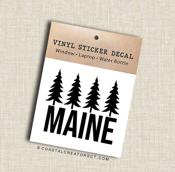 Maine Trees Vinyl Laptop Sticker (Black)