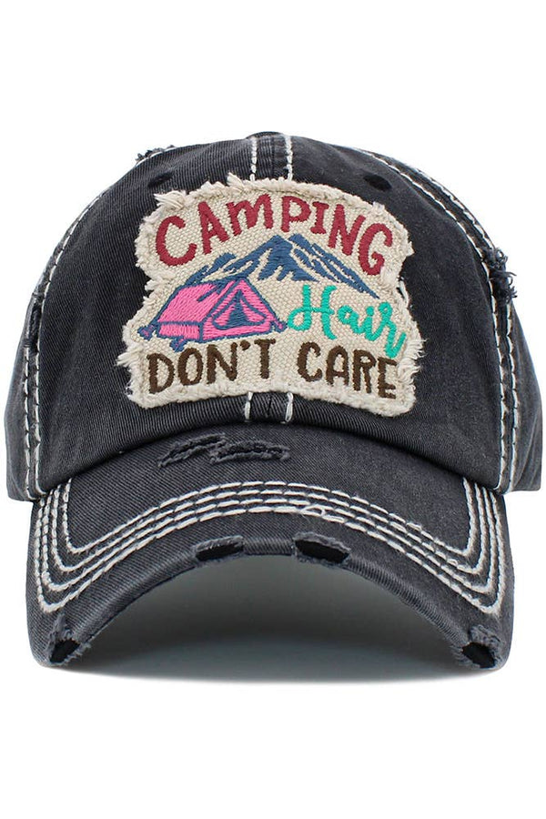 "Camping Hair Don't Care" Vintage Distressed Cap