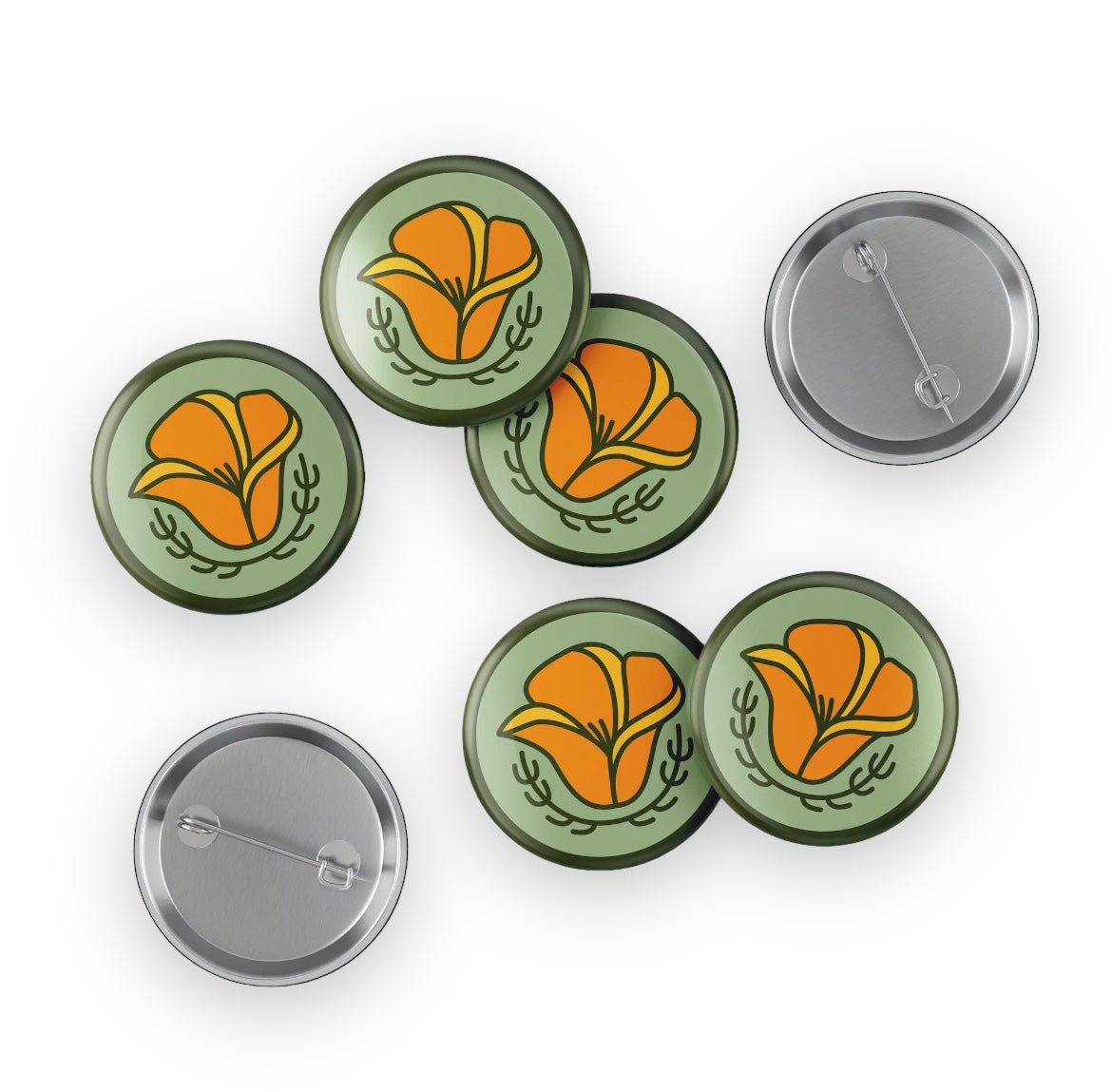 California Poppy Flower Button Pin - Wander Together Outfitters