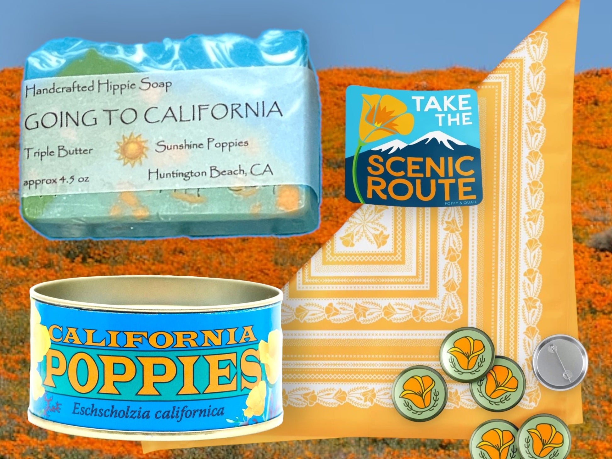 California Poppy Flower Button Pin - Wander Together Outfitters