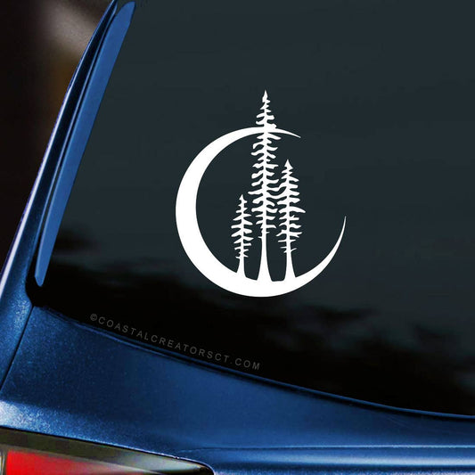Crescent Moon and Trees Car Window Decal - Wander Together Outfitters