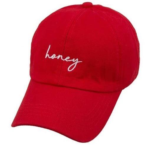 Red “Honey” Embroidery Cotton Cap (CLEARANCE)