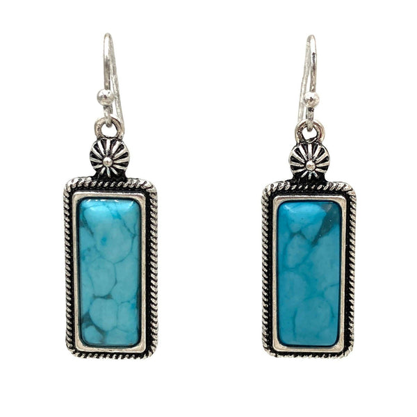 Small Rectangle Turquoise Stone Dangle Earrings