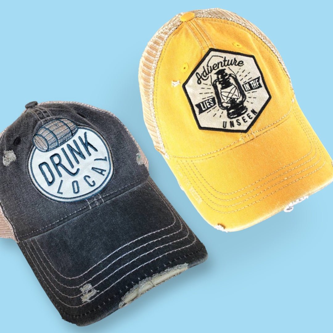"Drink Local" Distressed Mesh - Back Unisex Trucker Cap - Wander Together Outfitters