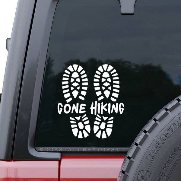 "Gone Hiking" White Car Window Decal