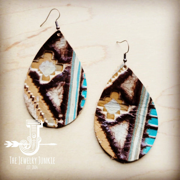"Turquoise Sahara Navajo" Leather Teardrop Earrings