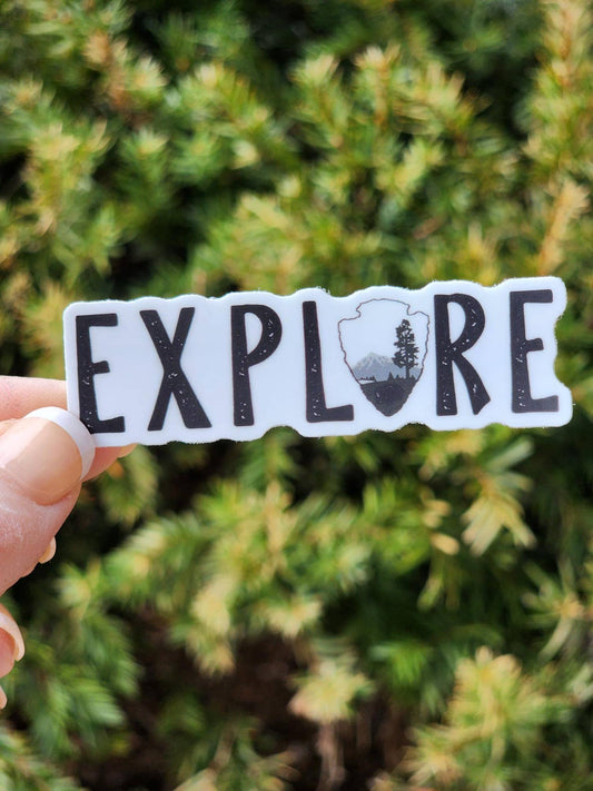 “Explore” National Parks - Black and White Vinyl Sticker - Wander Together Outfitters