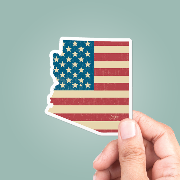 State Stickers: Outline in American Flag Sticker Vinyl Decal