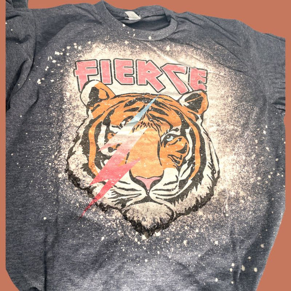 "Fierce" Tiger Tee-Bleach Print (Clearance)