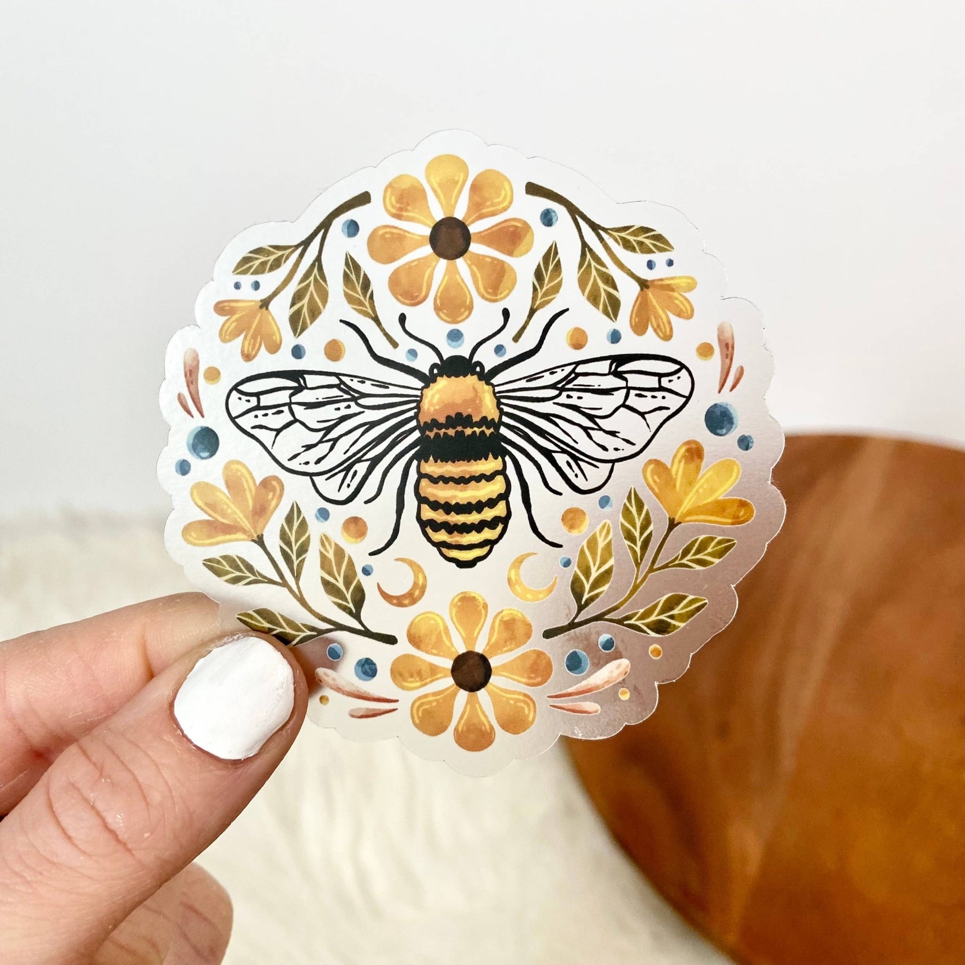 Flowers And Bee Clear Sticker - Wander Together Outfitters