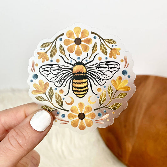 Flowers And Bee Clear Sticker - Wander Together Outfitters