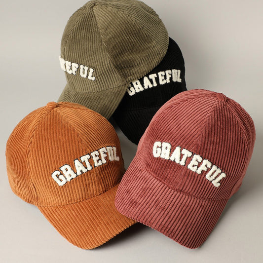 "Grateful" 3D Embroidered Corduroy Cap (CLEARANCE) - Wander Together Outfitters
