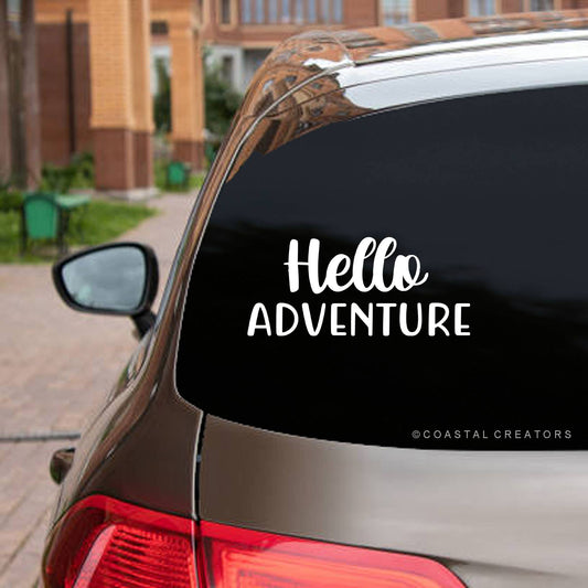“Hello Adventure” White Vinyl Car Window Decal (Packaged) - Wander Together Outfitters
