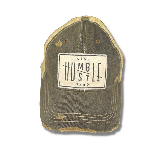 "Stay Humble Hustle Hard" Distressed Trucker Cap