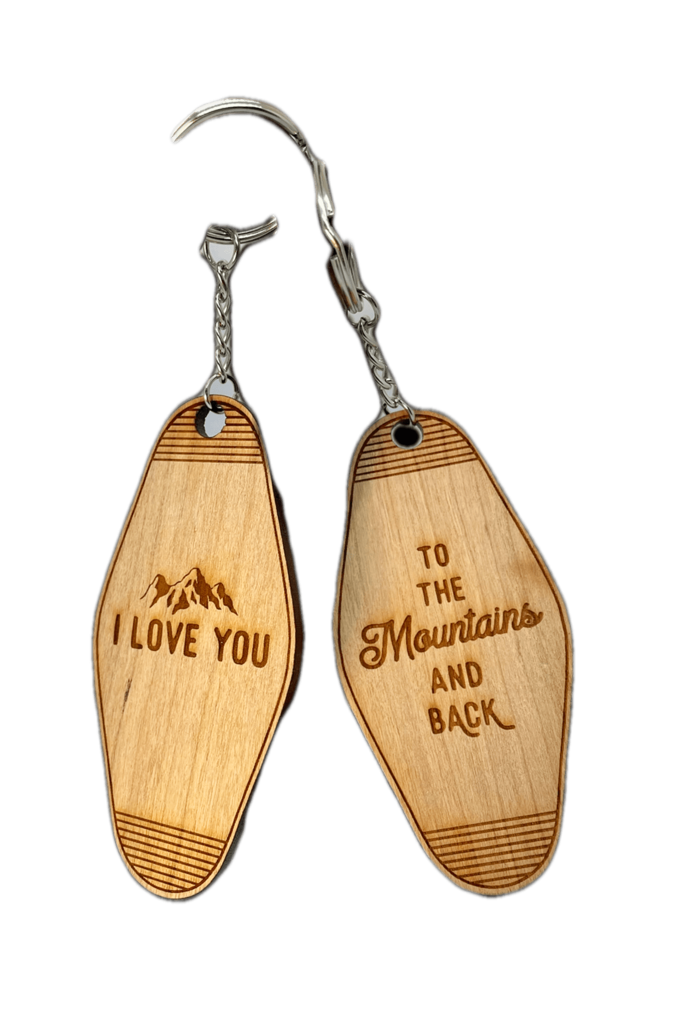 “I Love You To The Mountains and Back” Dual Sided Wooden Keychain - Wander Together Outfitters