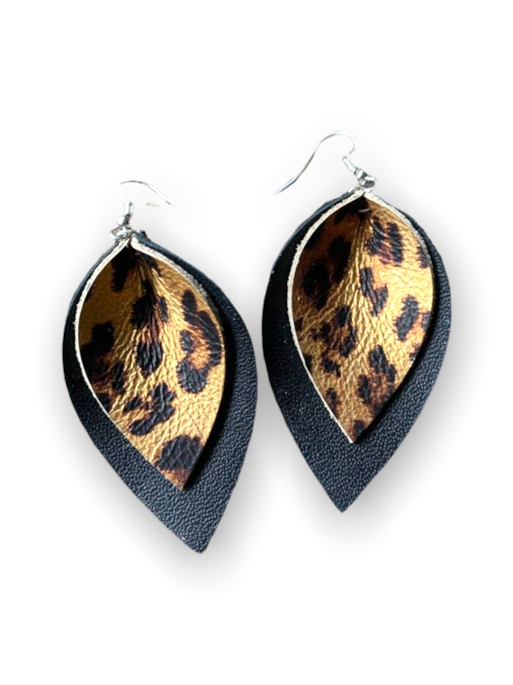Black and Gold Leopard Leather Earrings