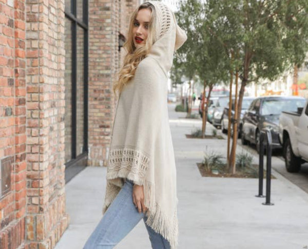 Lace Up Knit Poncho (With Hood) (CLEARANCE)