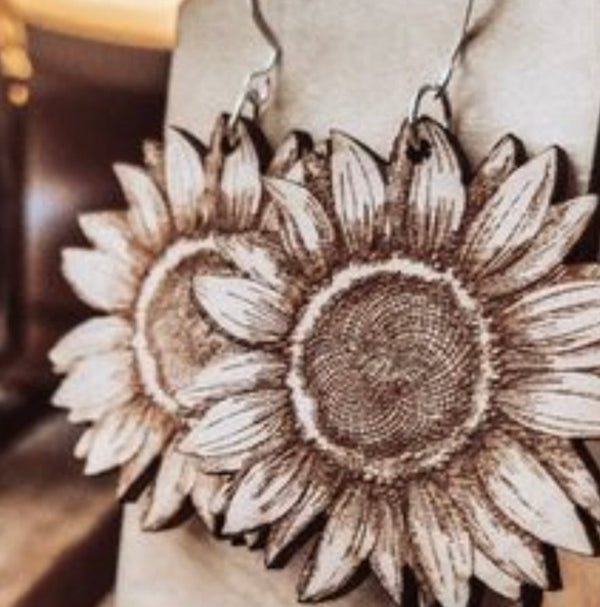 Sunflower Handmade Wood Earrings (CLEARANCE)