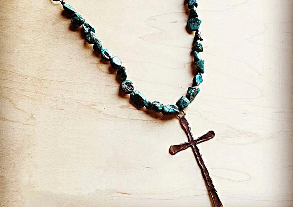 Copper Cross and African Turquoise Necklace (SALE)