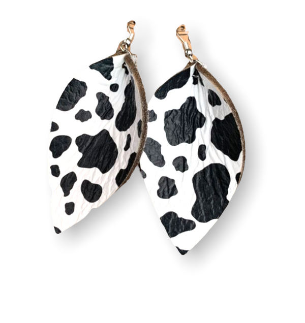 Black and White Cow Print Leather Earrings (CLEARANCE )