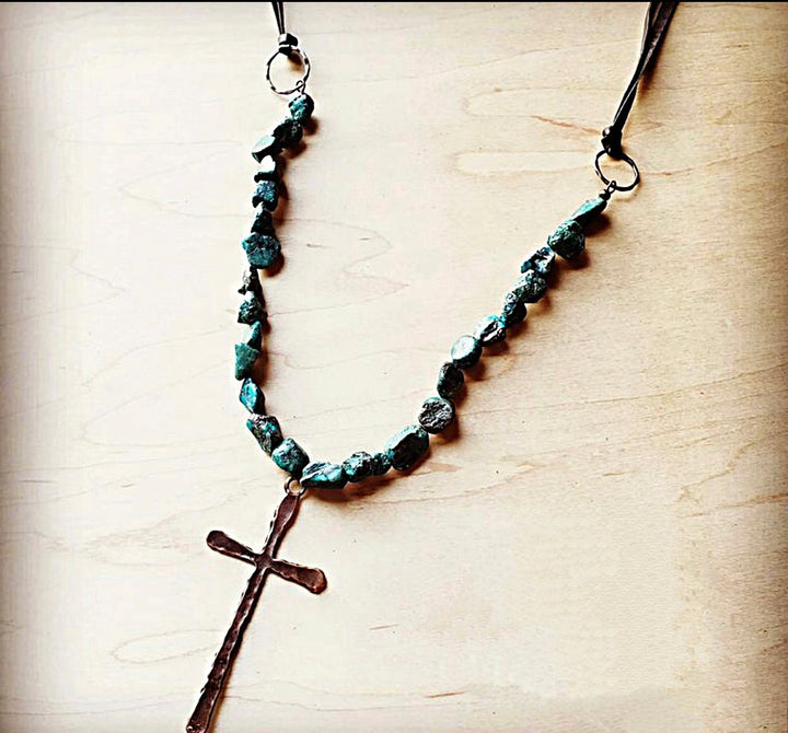 Copper cross turquoise beads