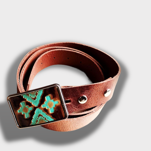 Navajo Leather Belt Buckle w/ Genuine Leather Belt