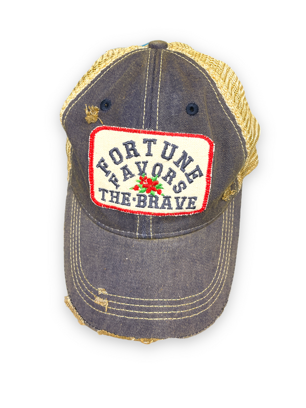 “Fortune Favors The Brave” Distressed Trucker Hat