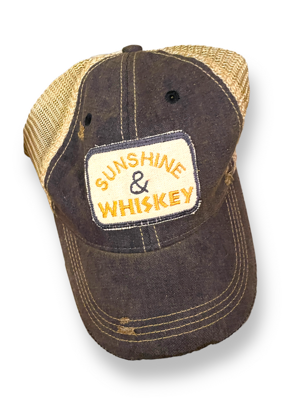 “Sunshine & Whiskey” Embroidered Patch Distressed Cap