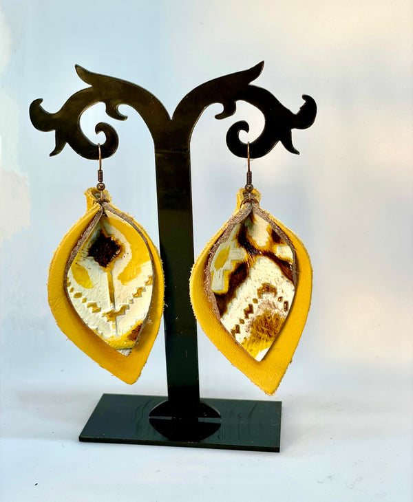 Teardrop Leather Yellow “Navajo" earrings