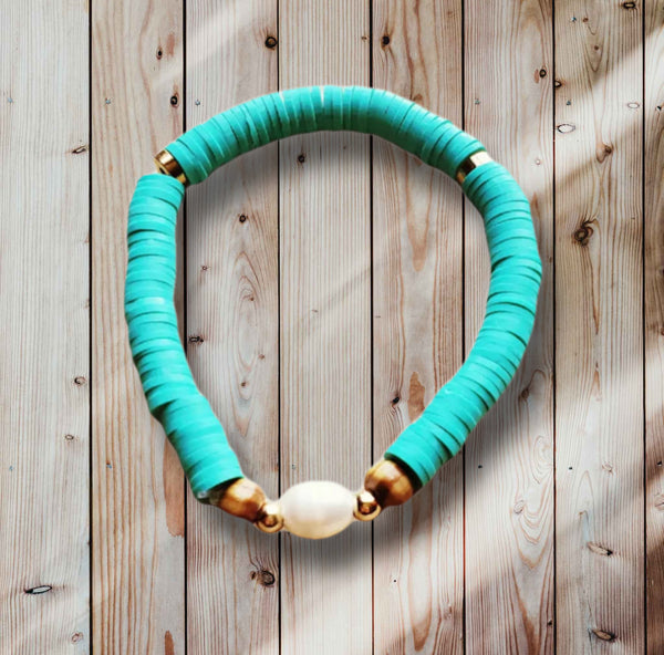 Turquoise & pearl stretch bracelet