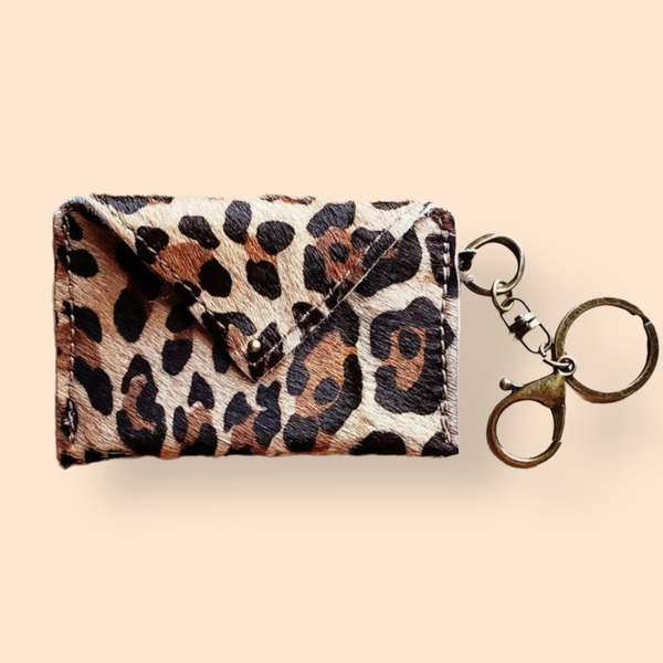 "Leopard-Print" and "Metallic" Sierra Leather Credit Card and Wallet with Keychain