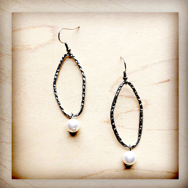 Silver-tone Hoop Earrings w/ Pearl Dangle