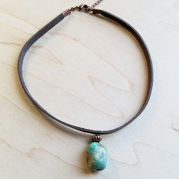 Leather Choker with African Turquoise Accent (Clearance)