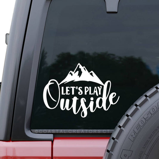 Let's Play Outside White Vinyl Car Window Decal (Packaged) - Wander Together Outfitters