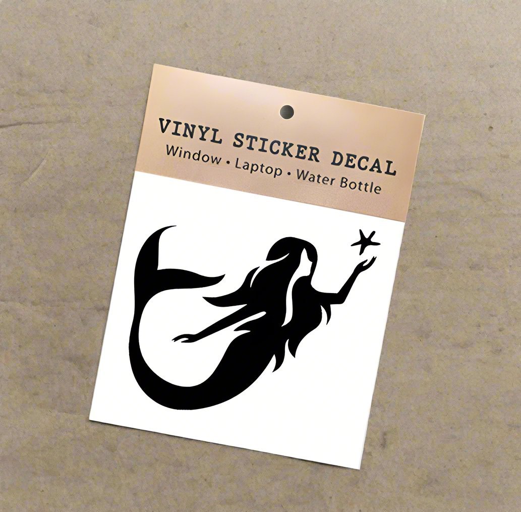 Mermaid with Starfish Large Black Vinyl Sticker Decal - Wander Together Outfitters