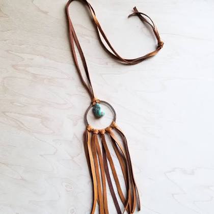 African turquoise dream catcher necklace