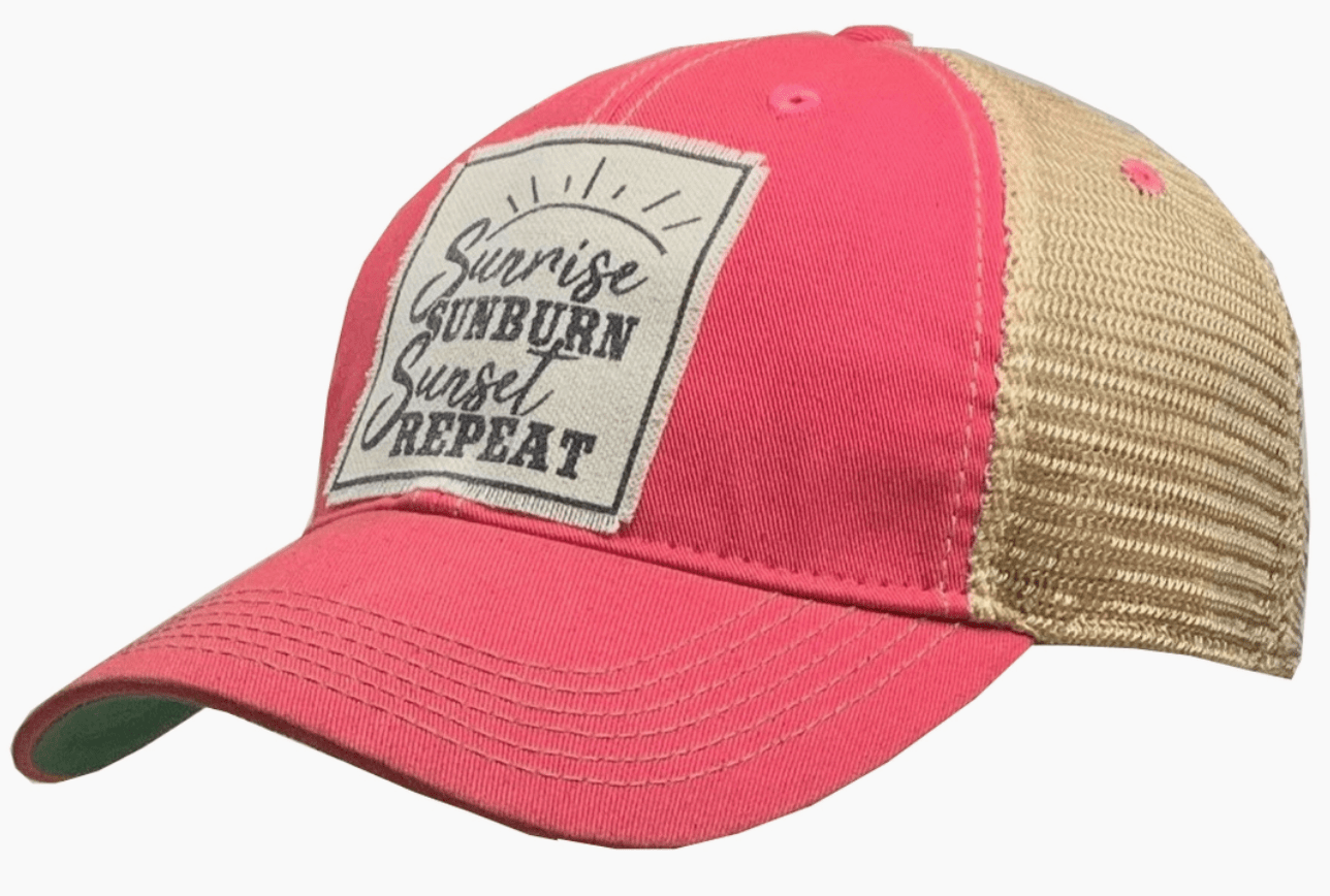 "Sunrise Sunburn Sunset Repeat" Trucker Hat Baseball Cap (Various Colors) - Wander Together Outfitters