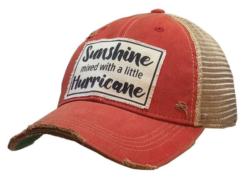 "Sunshine With A Little Hurricane" Distressed Trucker Cap (SALE) - Wander Together Outfitters