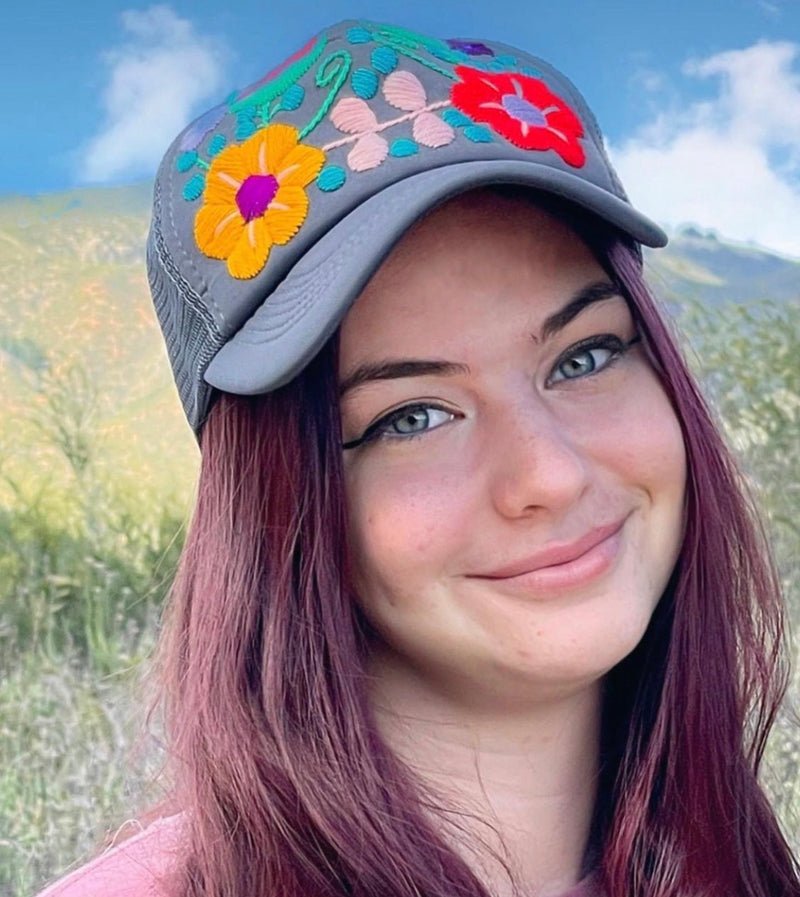 Tulum Hand Embroidered Trucker Flower Hat (SALE) - Wander Together Outfitters