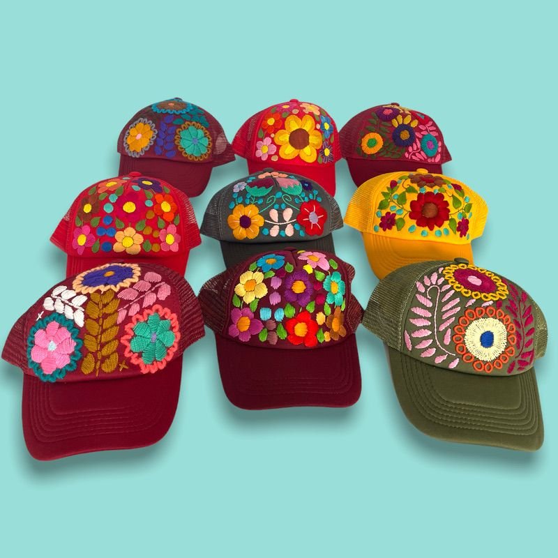 Tulum Hand Embroidered Trucker Flower Hat (SALE) - Wander Together Outfitters