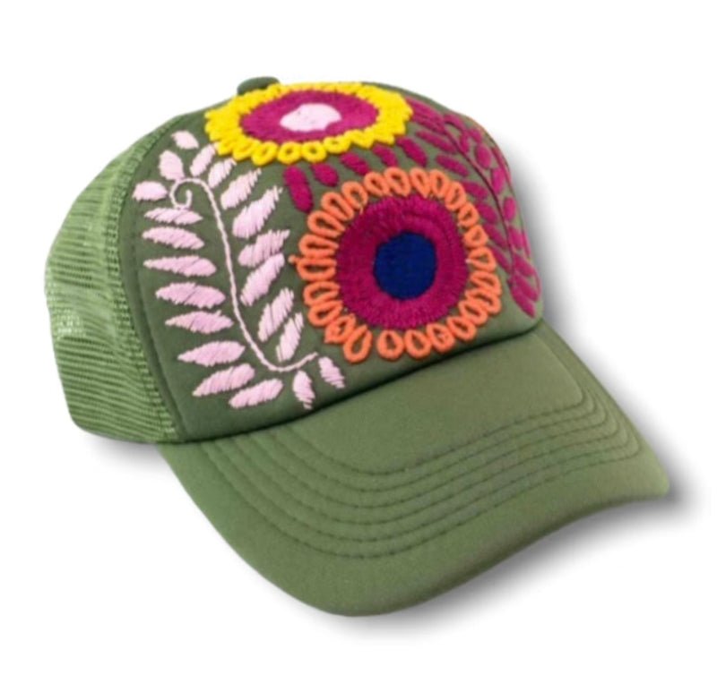 Tulum Hand Embroidered Trucker Flower Hat (SALE) - Wander Together Outfitters