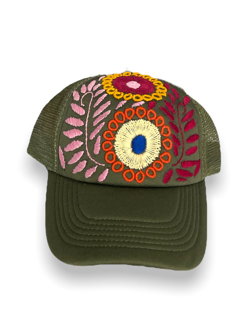 Tulum Hand Embroidered Trucker Flower Hat (SALE) - Wander Together Outfitters