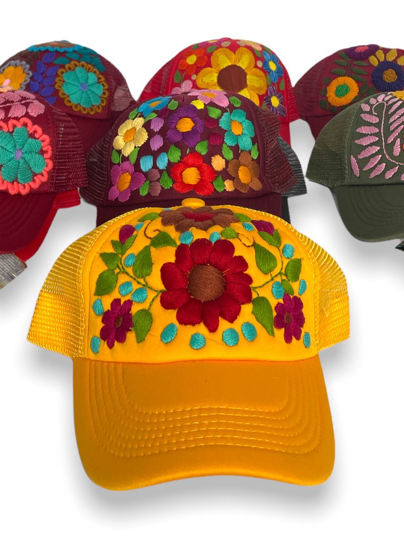 Tulum Hand Embroidered Trucker Flower Hat (SALE) - Wander Together Outfitters